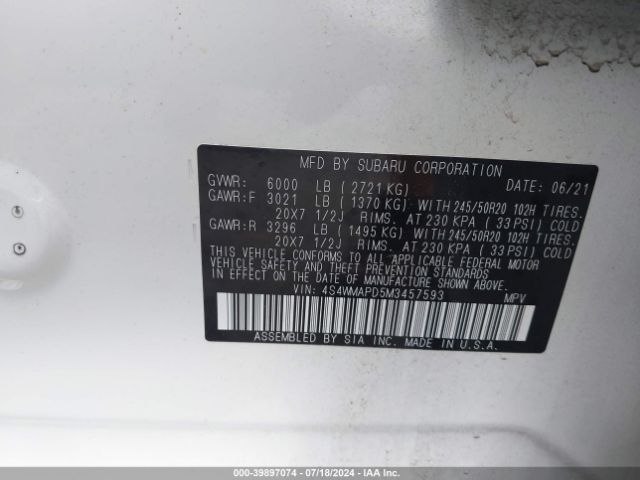 2021 SUBARU ASCENT 4S4WMAPD5M3457593 Photo 8
