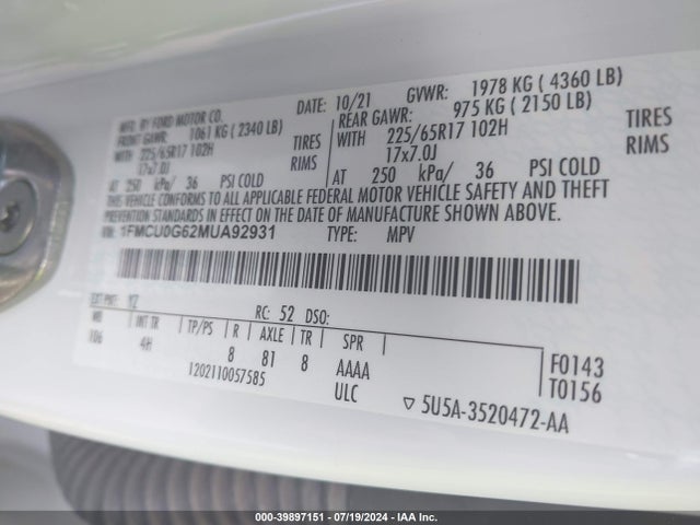 Ford ESCAPE SE 2021 1FMCU0G62MUA92931 Image 9