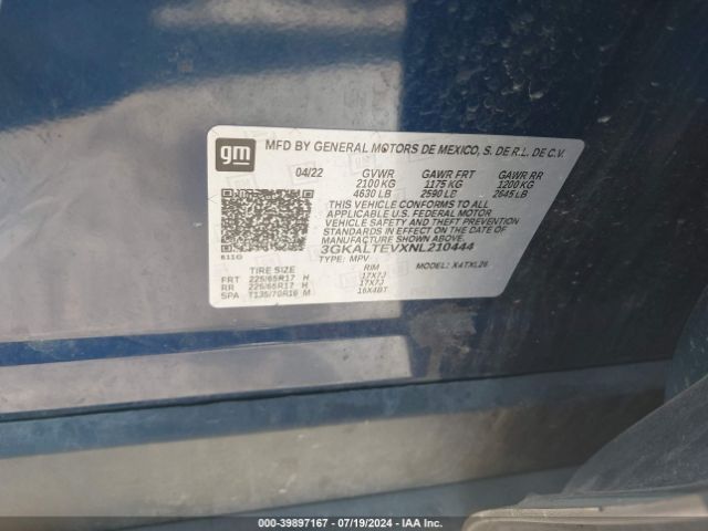 3GKALTEVXNL210444 GMC Terrain Awd Sle
