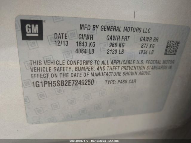 1G1PH5SB2E7249250 Chevrolet Cruze Eco Auto