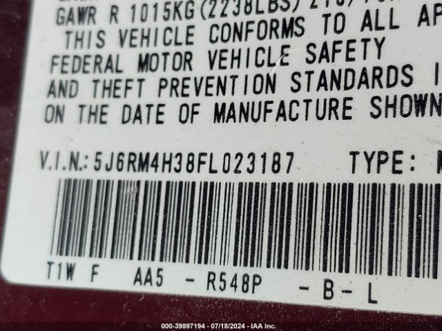 5J6RM4H38FL023187 Honda CR-V LX