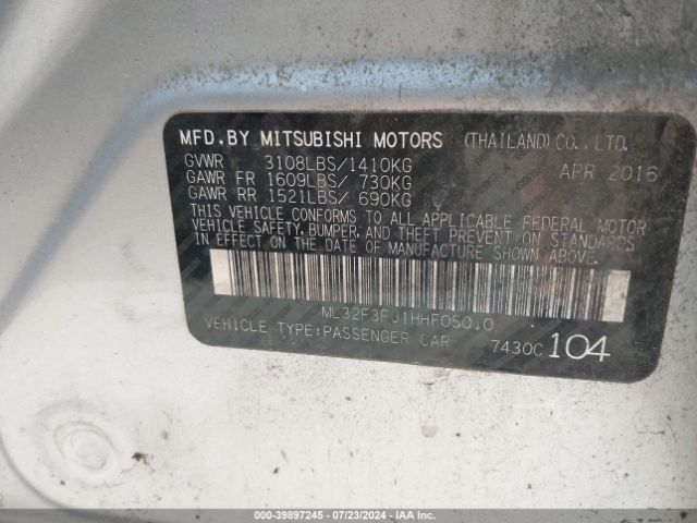 ML32F3FJ1HHF05010 Mitsubishi Mirage G4 Es