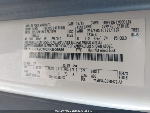 1FBZX2CM0FKB06656 Ford Transit-350 Xl
