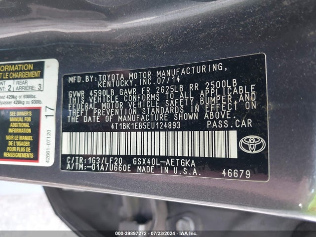 Toyota Avalon Xle Premium 2014 4T1BK1EB5EU124893 Image 9