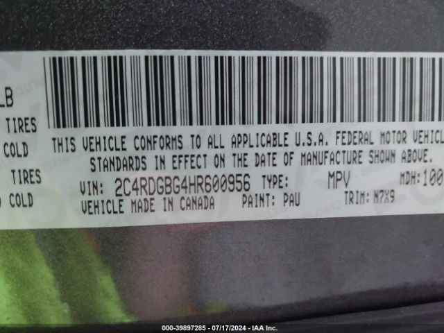 2C4RDGBG4HR600956 Dodge Grand Caravan Se Plus