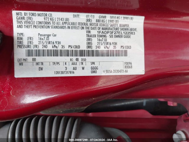Ford FOCUS SE 2014 1FADP3F27EL122583 Image 9