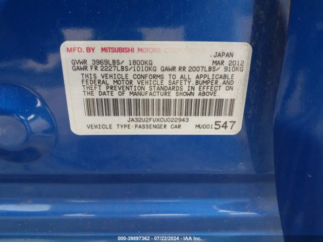 2012 MITSUBISHI LANCER JA32U2FUXCU022943 Photo 8