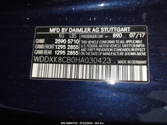 WDDXK8CB0HA030423 Mercedes-Benz S 550