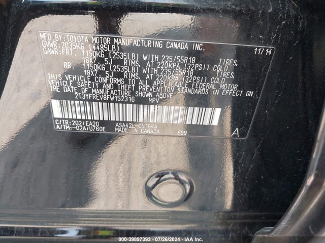 Toyota Rav4 Limited 2015 2T3YFREV8FW152316 Image 9