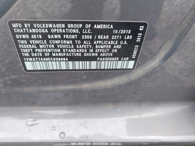1VWAT7A38EC038964 Volkswagen Passat 1.8t Wolfsburg Edition