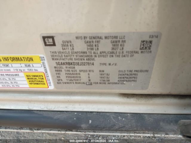 5GAKRBKD3EJ327814 Buick Enclave Leather