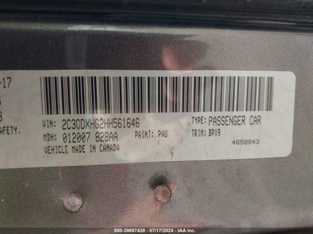 2C3CDXHG2HH561646 Dodge Charger Sxt Rwd
