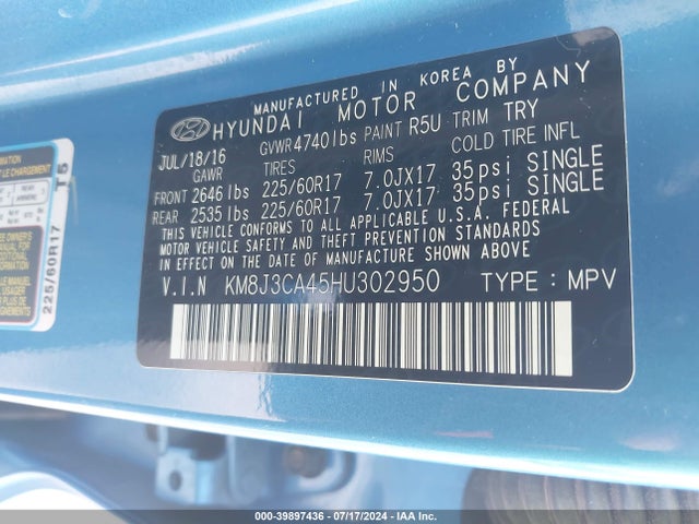Hyundai TUCSON SE 2017 KM8J3CA45HU302950 Image 9