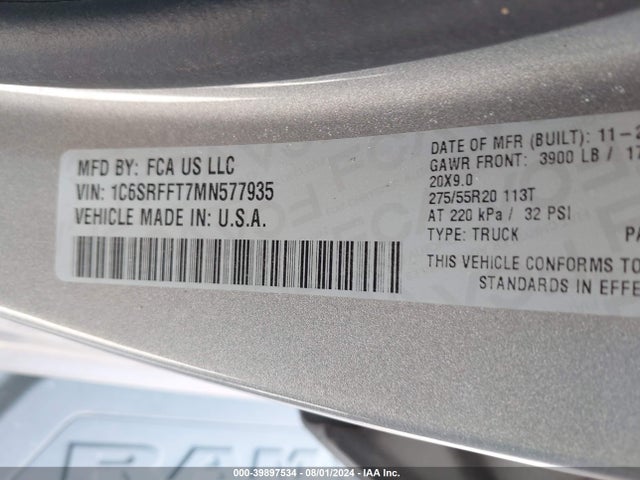 RAM 1500 Big Horn  4x4 5'7 Box 2021 1C6SRFFT7MN577935 Image 9