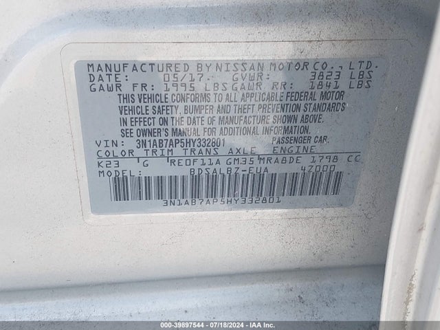 Nissan SENTRA S 2017 3N1AB7AP5HY332801 Image 9