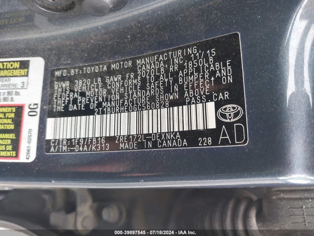Toyota COROLLA LE 2016 2T1BURHE0GC560828 Image 9