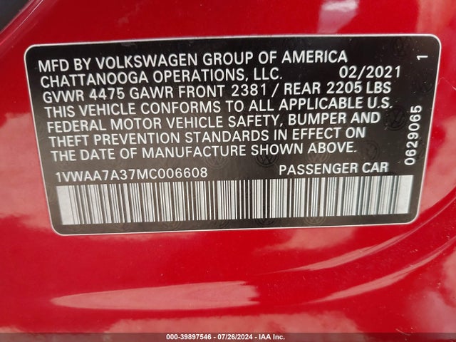 1VWAA7A37MC006608 Volkswagen Passat 2.0t S