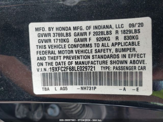 19XFC2F68LE029721 Honda Civic Lx