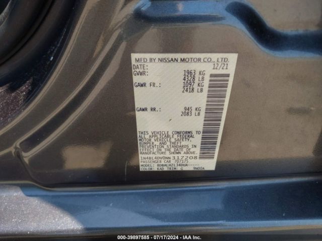 1N4BL4DV0NN317208 Nissan Altima Sv Fwd
