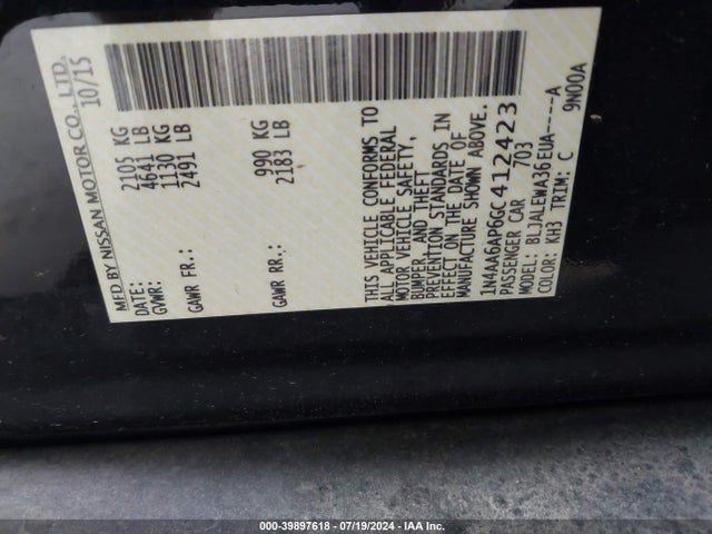Nissan Maxima 3.5 Sl 2016 1N4AA6AP6GC412423 Image 9