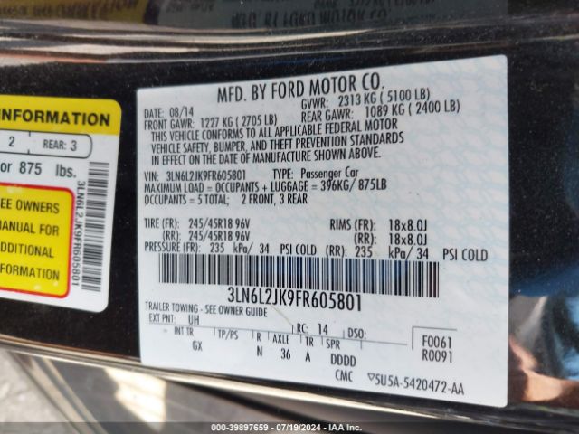 3LN6L2JK9FR605801 Lincoln MKZ