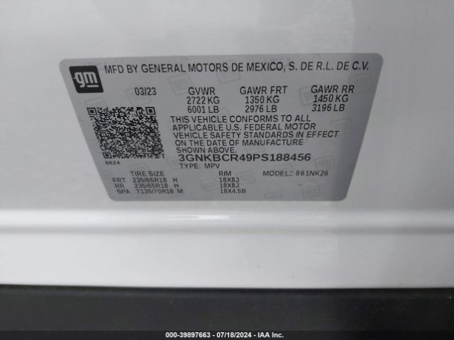 3GNKBCR49PS188456 Chevrolet Blazer Fwd 2lt