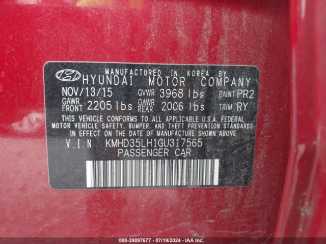 KMHD35LH1GU317565 Hyundai ELANTRA GT