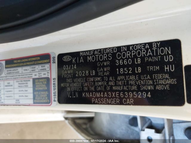KNADM4A3XE6395294 KIA RIO LX