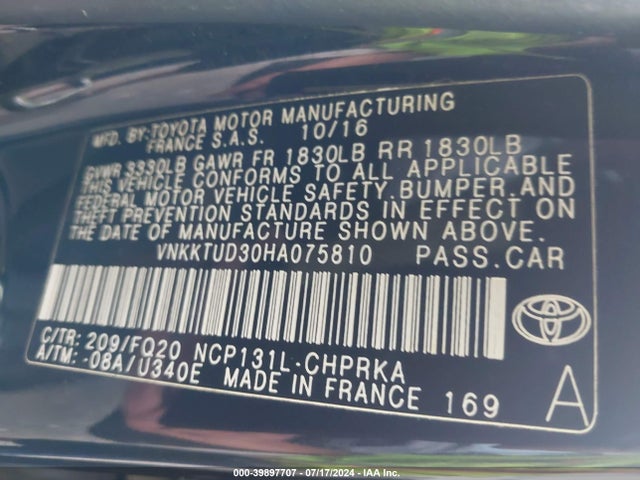 VNKKTUD30HA075810 Toyota YARIS L
