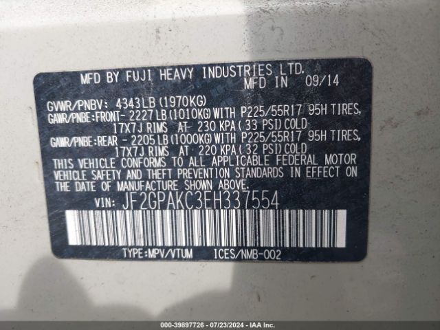 JF2GPAKC3EH337554 Subaru Xv Crosstrek 2.0i Limited