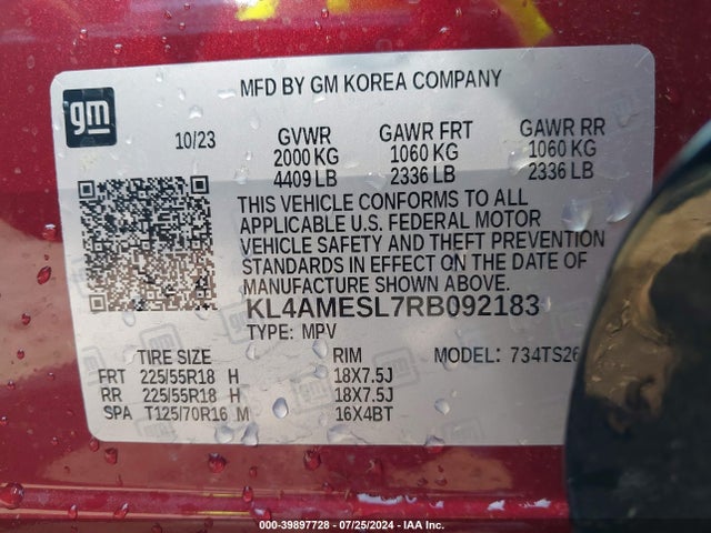 KL4AMESL7RB092183 Buick Encore Gx Sport Touring Awd