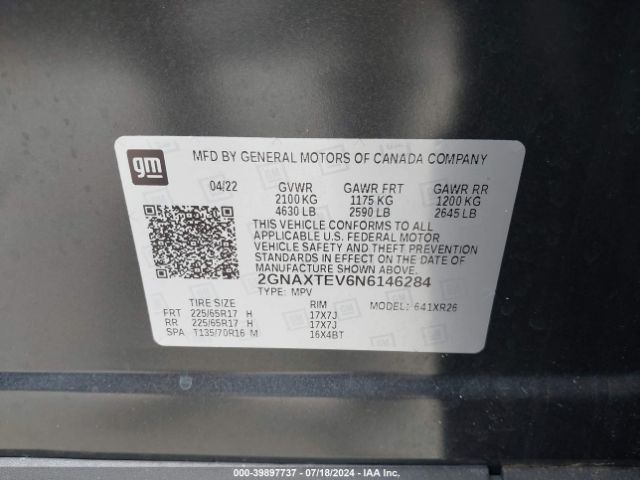 2GNAXTEV6N6146284 Chevrolet Equinox Awd 2fl
