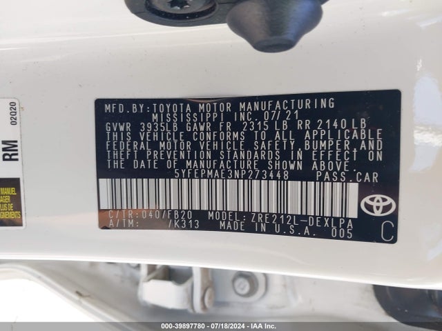 Toyota COROLLA LE 2022 5YFEPMAE3NP273448 Image 9