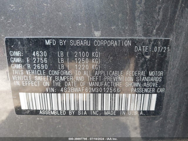 4S3BWAF62M3012566 Subaru Legacy Premium