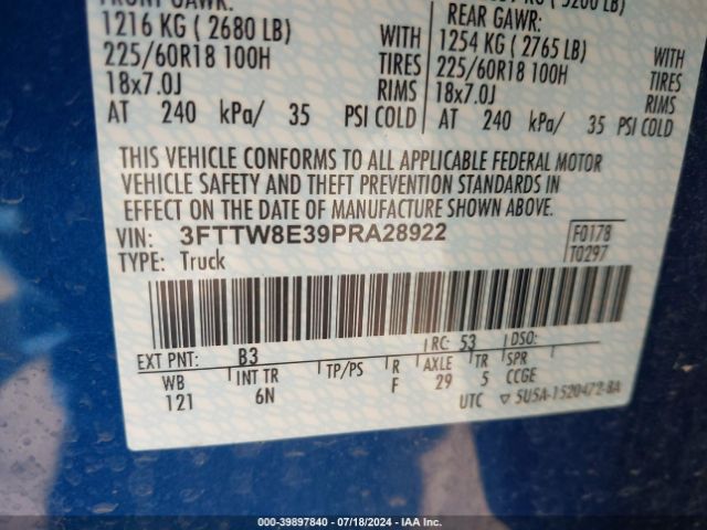 3FTTW8E39PRA28922 Ford Maverick Lariat