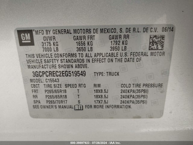 Chevrolet Silverado 1500 1lt 2014 3GCPCREC2EG519549 Image 9