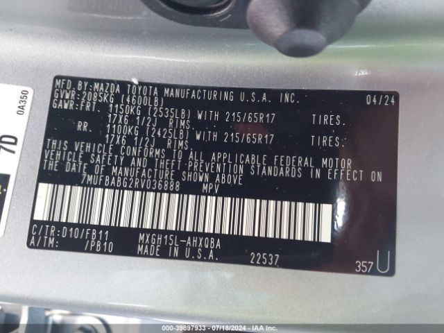 7MUFBABG2RV036888 Toyota Corolla Cross Hybrid S