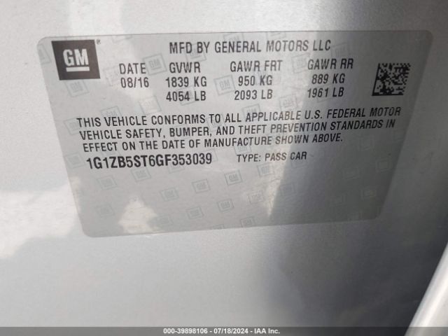 1G1ZB5ST6GF353039 Chevrolet MALIBU LS