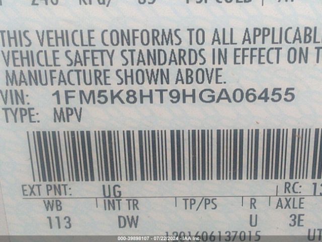 1FM5K8HT9HGA06455 Ford Explorer Platinum