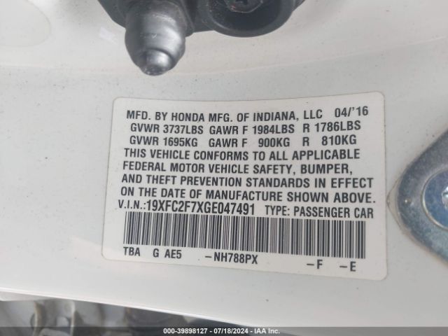 19XFC2F7XGE047491 Honda CIVIC EX