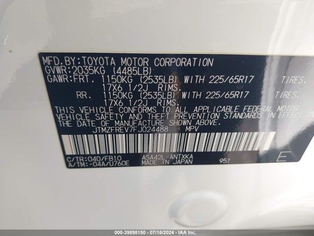 Toyota RAV4 LE 2015 JTMZFREV7FJ024488 Image 9
