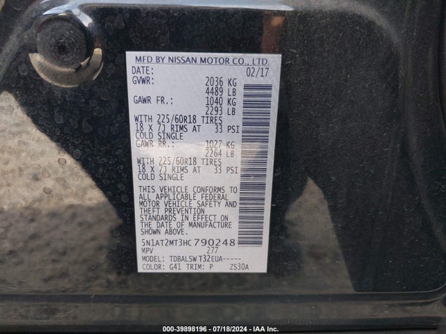 Nissan Rogue Sl 2017 5N1AT2MT3HC790248 Image 9