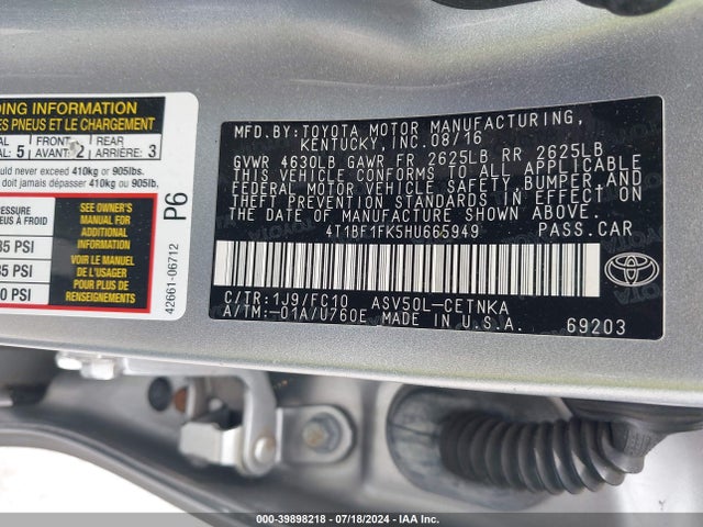 Toyota CAMRY LE 2017 4T1BF1FK5HU665949 Image 9