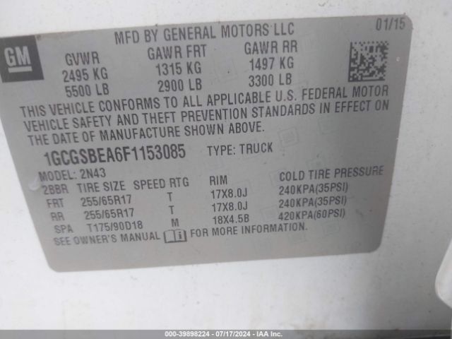 1GCGSBEA6F1153085 Chevrolet Colorado Lt