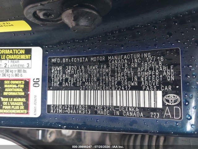 Toyota COROLLA LE 2017 2T1BURHE6HC822417 Image 9