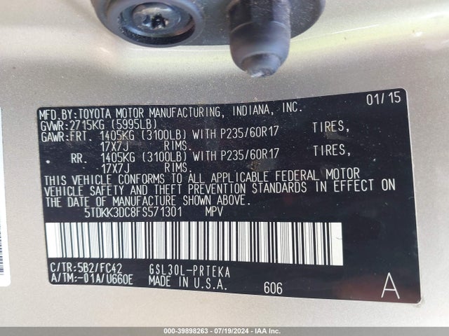 Toyota Sienna Le 8 Passenger 2015 5TDKK3DC8FS571301 Image 9