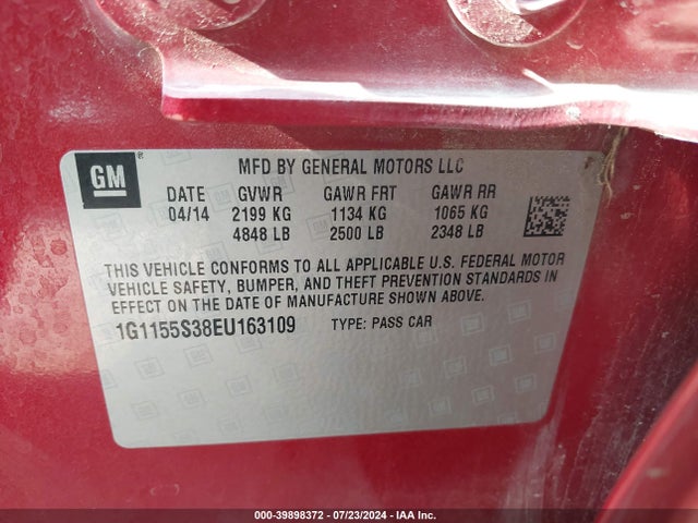 Chevrolet IMPALA 2LZ 2014 1G1155S38EU163109 Image 9