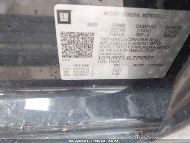 1GTU9FEL1LZ292917 GMC Sierra 1500 4wd  Short Box Denali
