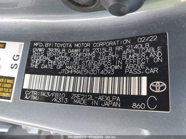 Toyota COROLLA LE 2022 JTDHPMAE5N3014093 Image 9