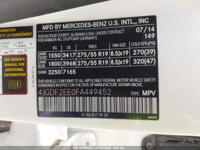 4JGDF2EE0FA449452 Mercedes-Benz Gl 350 Bluetec 4matic